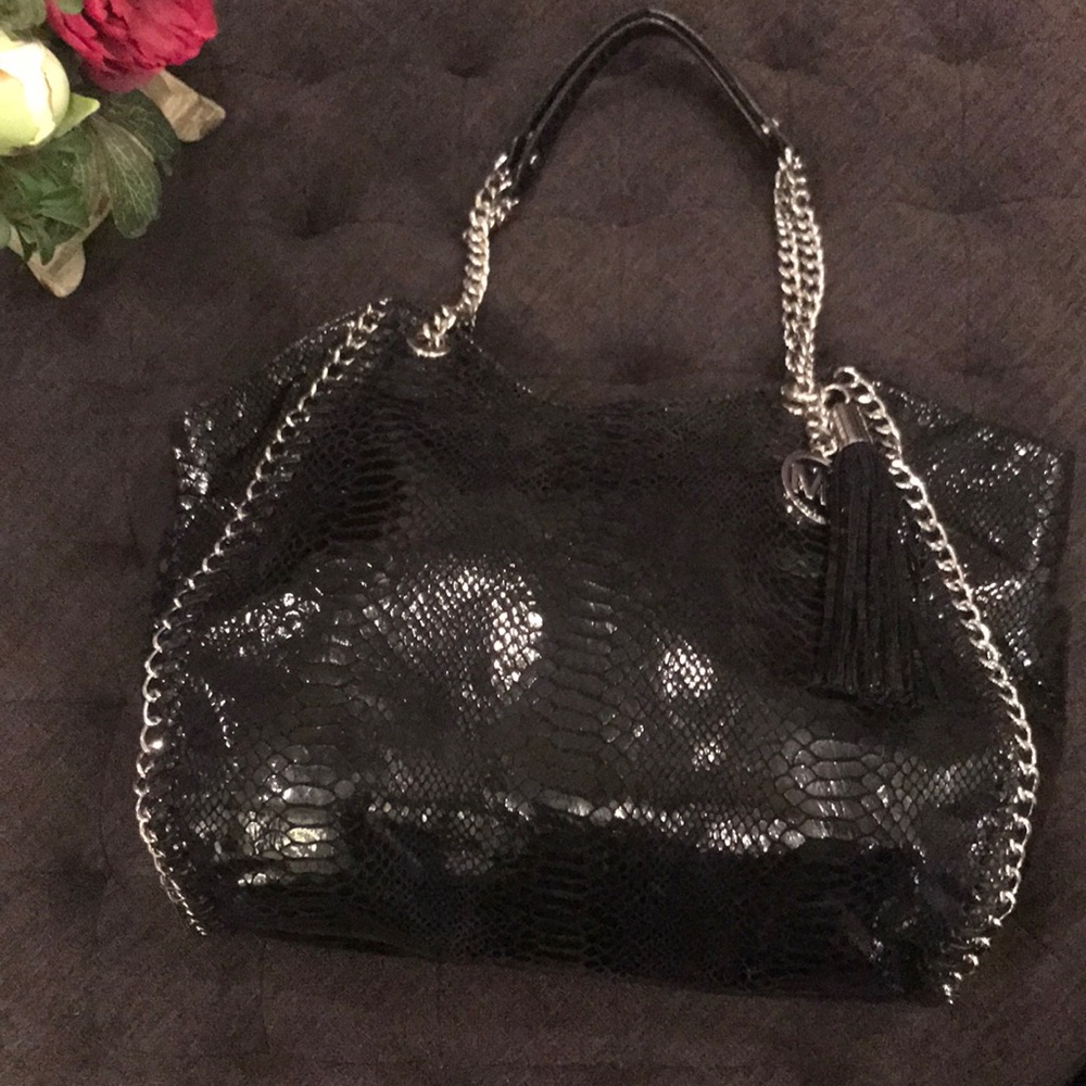 Michael Kors black with silver chain trim